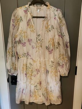 NEW Taylor White Floral Tiered Dress with Yellow and Lavender Blossoms XL